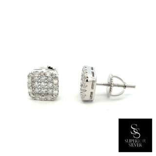 Rectangle pavé cluster moissanite stud earrings in sterling silver, view 2