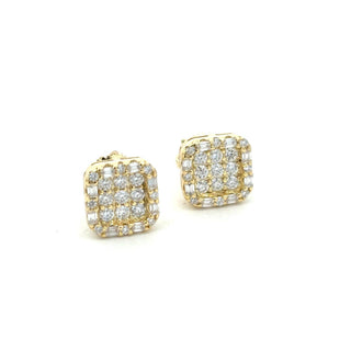 Rectangle pavé cluster moissanite stud earrings in yellow gold vermeil over sterling silver