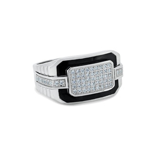 Rectangle Pavé Top with Black Enamel Frame Moissanite Ring in sterling silver