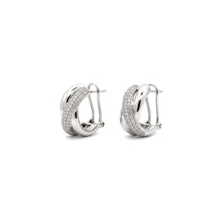 Rolling crossover pavé moissanite hoop earrings in sterling silver