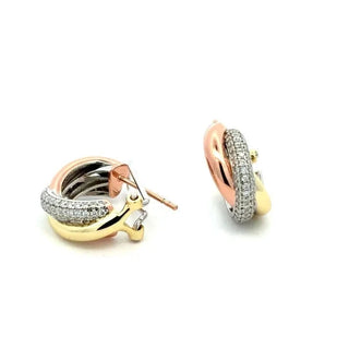 Rolling crossover pavé moissanite hoop earrings in tri-color vermeil over sterling silver