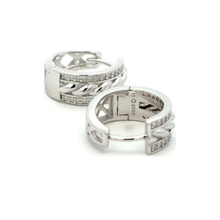 Rope center pavé edge moissanite huggie hoop earrings in sterling silver