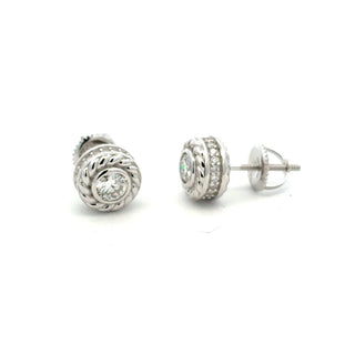 Rope edge bezel solitaire moissanite stud earrings in sterling silver