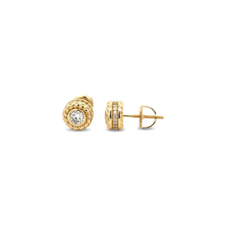 Rope edge bezel solitaire moissanite stud earrings in yellow gold vermeil over sterling silver