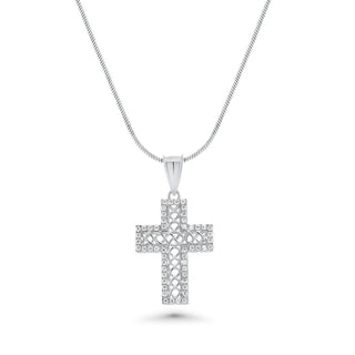 Rope-Edge Cross Moissanite Pendant in sterling silver
