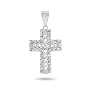 Rope-Edge Cross Moissanite Pendant in Sterling Silver