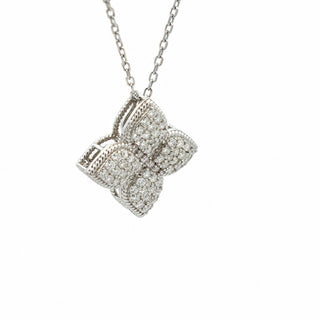 Rope-edge pavé four-petal flower moissanite necklace in sterling silver