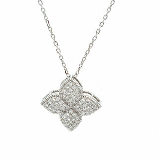 Rope-edge pavé four-petal flower moissanite necklace in sterling silver, view 2