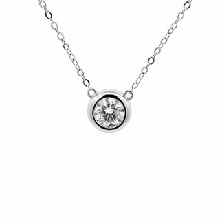 Round bezel solitaire moissanite necklace in sterling silver