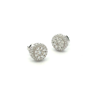 Round center cluster halo moissanite stud earrings in sterling silver