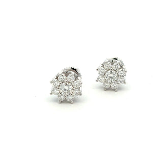 Round center flower cluster moissanite stud earrings in sterling silver