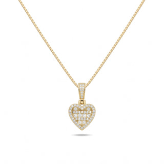 Round-Center Heart Bezel with Hidden Halo Moissanite Pendant in Sterling Silver on chain