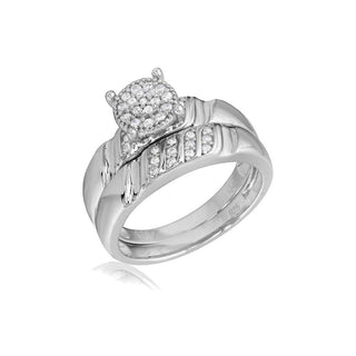 Round Cluster Bridal Set with Diagonal Stone Band Moissanite Ring in sterling silver