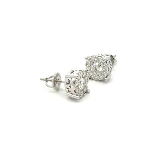 Round cluster filigree gallery moissanite stud earrings in sterling silver