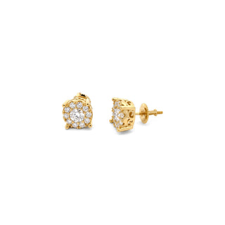 Round cluster filigree gallery moissanite stud earrings in yellow gold vermeil over sterling silver