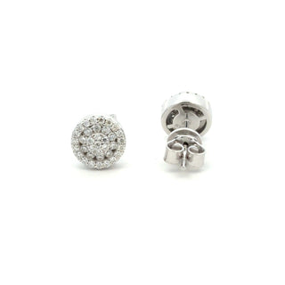 Round cluster halo moissanite stud earrings in sterling silver