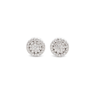 Round cluster halo moissanite stud earrings in yellow gold vermeil over sterling silver