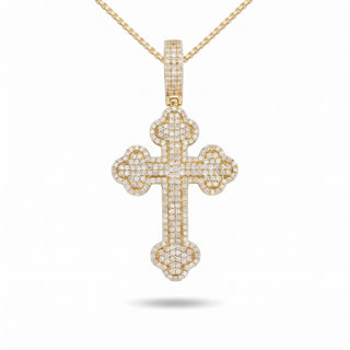 Round-Corner Pavé Gothic Cross with Iced Bail Moissanite Pendant in Sterling Silver on chain