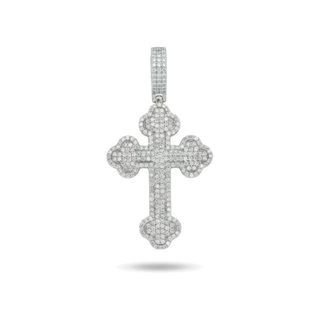 Round-Corner Pavé Gothic Cross with Iced Bail Moissanite Pendant in sterling silver, view 2