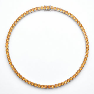 Superior Silver round cut citrine tennis chain in 925 sterling silver with a continuous four-prong setting.