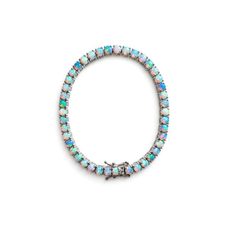 Round cut Ethiopian opal tennis bracelet in sterling silver