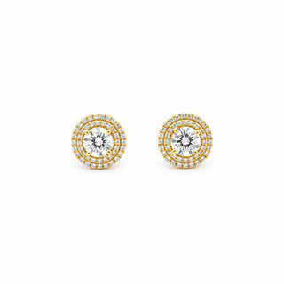 Round double halo moissanite stud earrings in sterling silver