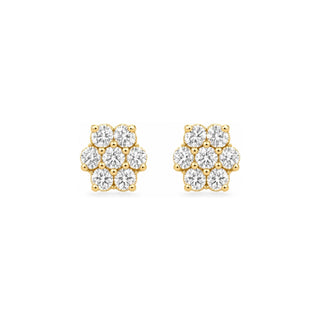 Round flower cluster moissanite stud earrings in sterling silver