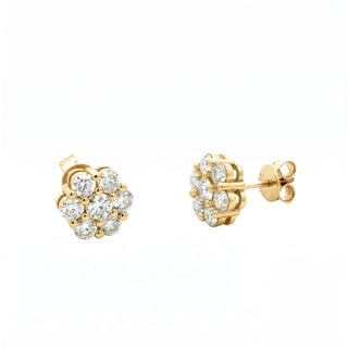 Round Flower Cluster Moissanite Stud Earrings in yellow gold vermeil over sterling silver
