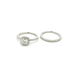 Round halo bridal set moissanite ring in sterling silver