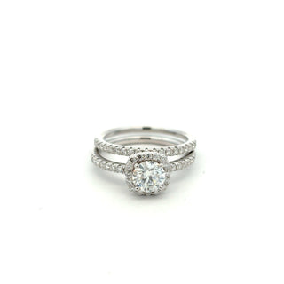 Round halo bridal set moissanite ring in sterling silver, view 2