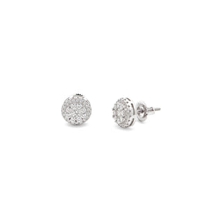 Round halo pavé cluster moissanite stud earrings in yellow gold vermeil over sterling silver