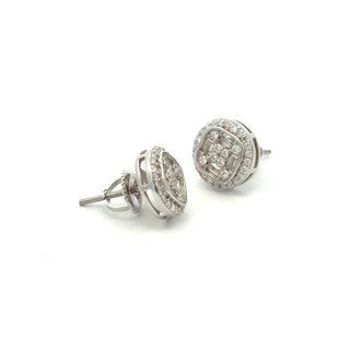 Round halo princess cluster moissanite stud earrings in sterling silver