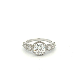 Round halo with milgrain detail moissanite ring in sterling silver