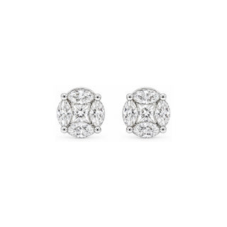 Round Illusion Cluster Moissanite Stud Earrings in sterling silver