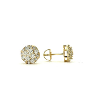 Round multi-stone cluster moissanite stud earrings in yellow gold vermeil over sterling silver