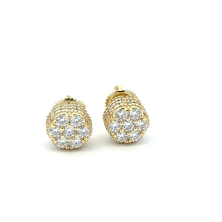 Round pavé cluster moissanite stud earrings in yellow gold vermeil over sterling silver