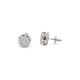 Round pavé cluster open gallery moissanite stud earrings in sterling silver