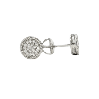 Round Pave Disc Milgrain Edge Moissanite Stud Earrings in sterling silver