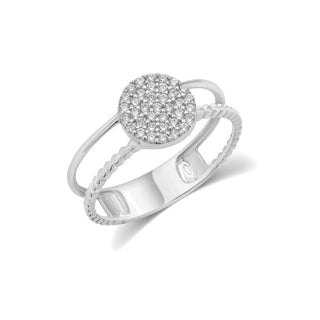 Round Pavé Disc on Split Beaded Band Moissanite Ring in sterling silver