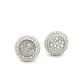 Round pavé double halo cluster moissanite stud earrings in sterling silver