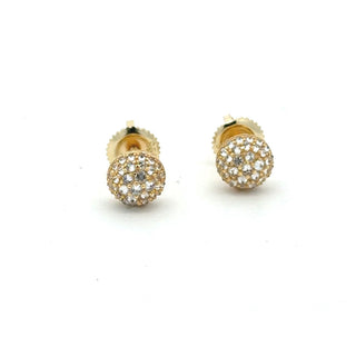 Round pavé halo cluster moissanite stud earrings in yellow gold vermeil over sterling silver