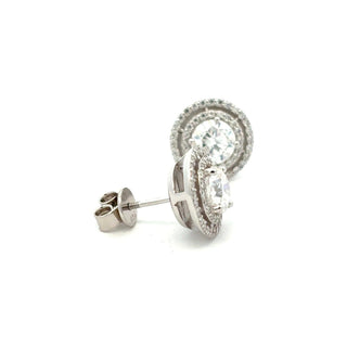 Round solitaire double halo moissanite stud earrings in sterling silver