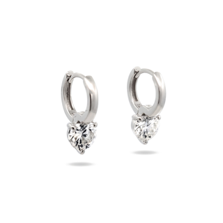 Round solitaire drop polished huggie hoop earrings in sterling silver