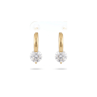 Round solitaire drop polished huggie hoop earrings in yellow gold vermeil