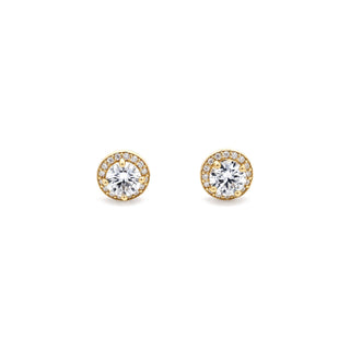 Round solitaire halo moissanite stud earrings in sterling silver