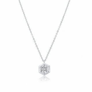 Round Solitaire in Open Hexagon Frame Moissanite Necklace in sterling silver