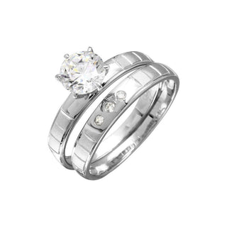 Round Solitaire Line Shank Bridal Set Moissanite Ring in sterling silver