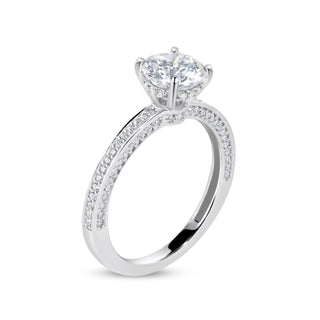 Round Solitaire on Three-Sided Pavé Band Moissanite Ring in sterling silver, view 2