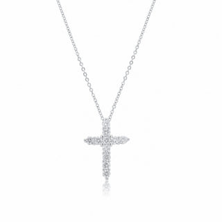 Round Stone Cluster Cross Moissanite Necklace in sterling silver