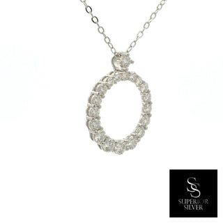 Round stone open circle moissanite necklace in sterling silver